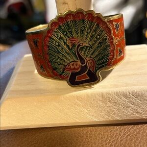 Elegant Gold and Green Peacock Bracelet